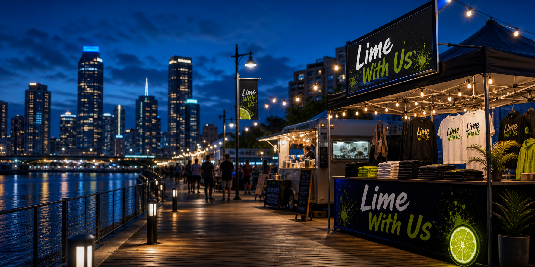 Lime With Us blue hour waterfront vision scene