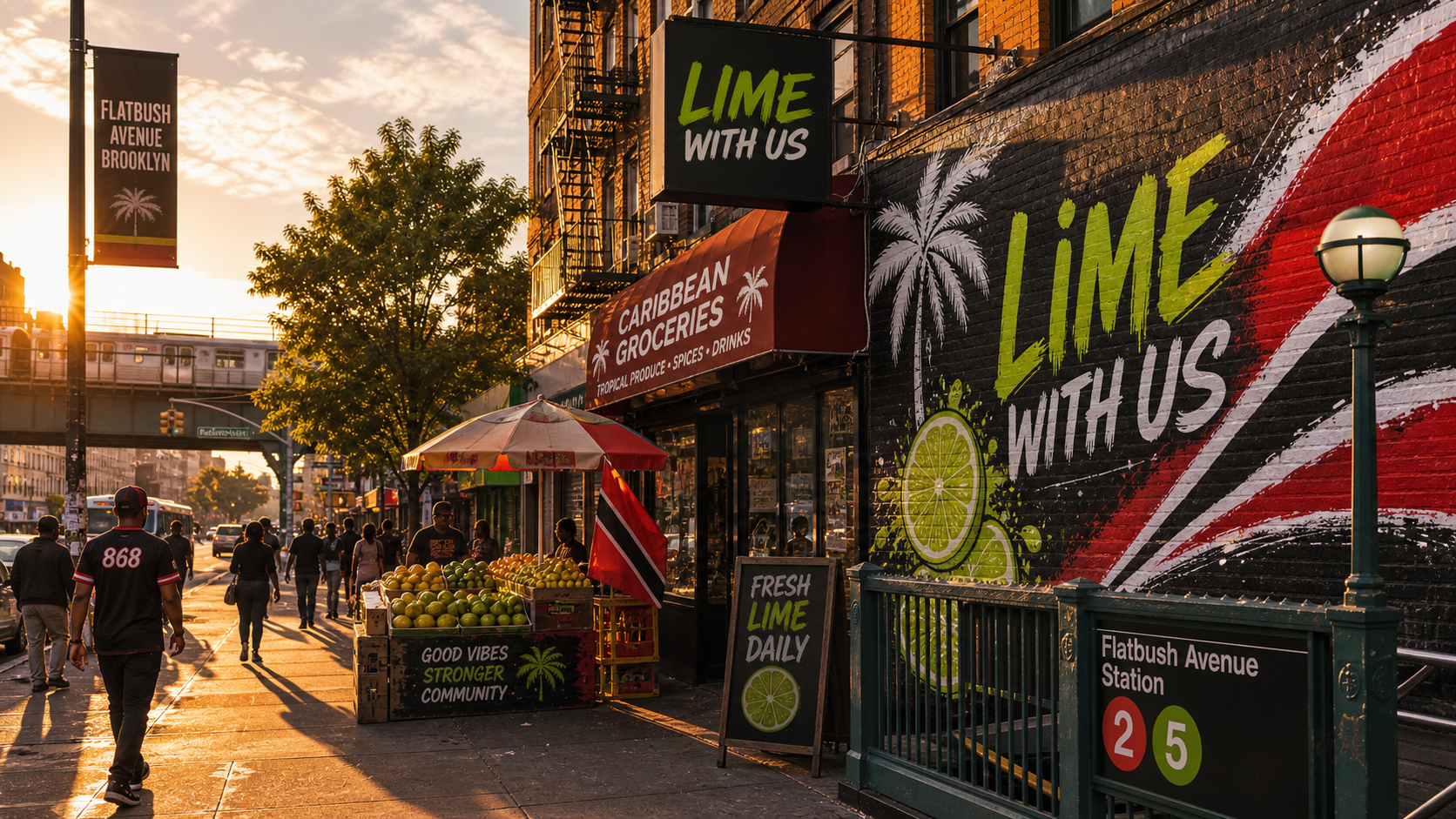 Lime With Us Flatbush Avenue inspired American island scene