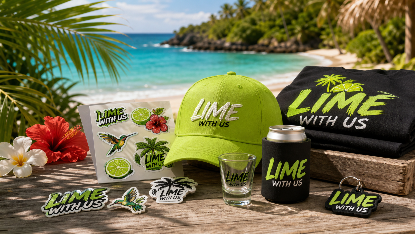 Lime With Us accessories beach table merch scene