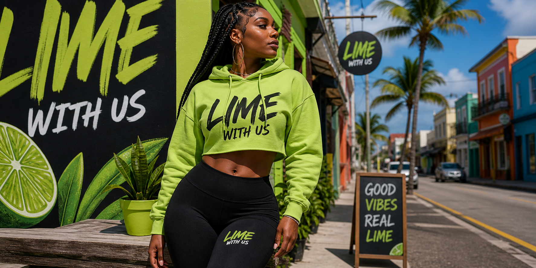 Lime With Us hoodie and leggings look