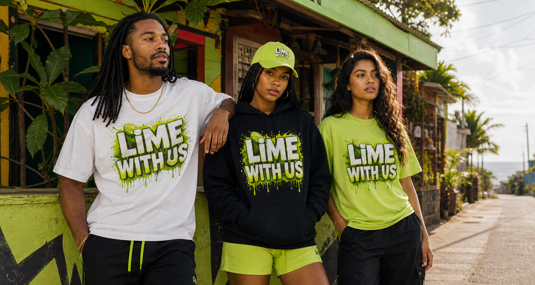 Lime With Us mixed streetwear group look
