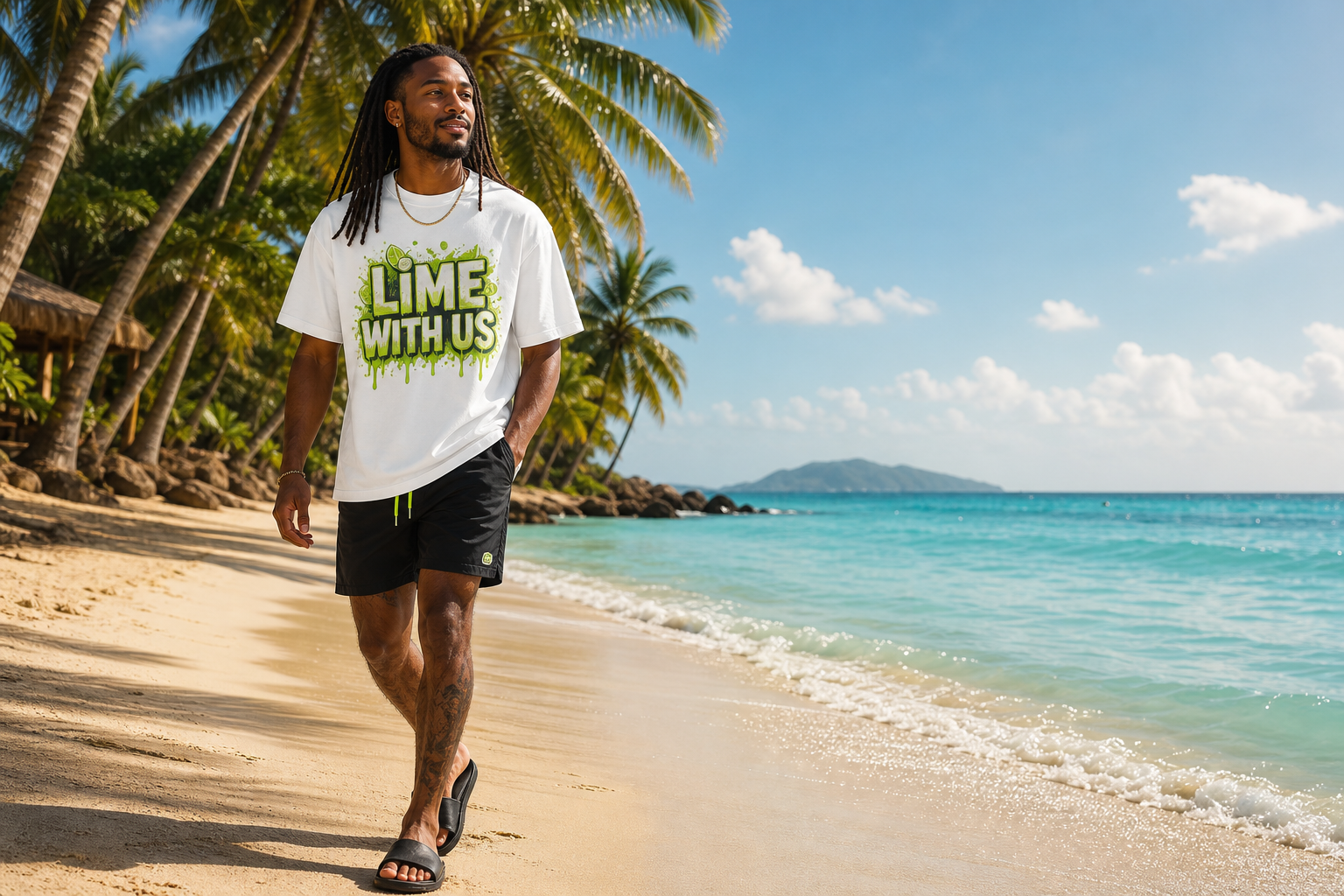 Lime With Us island tee look